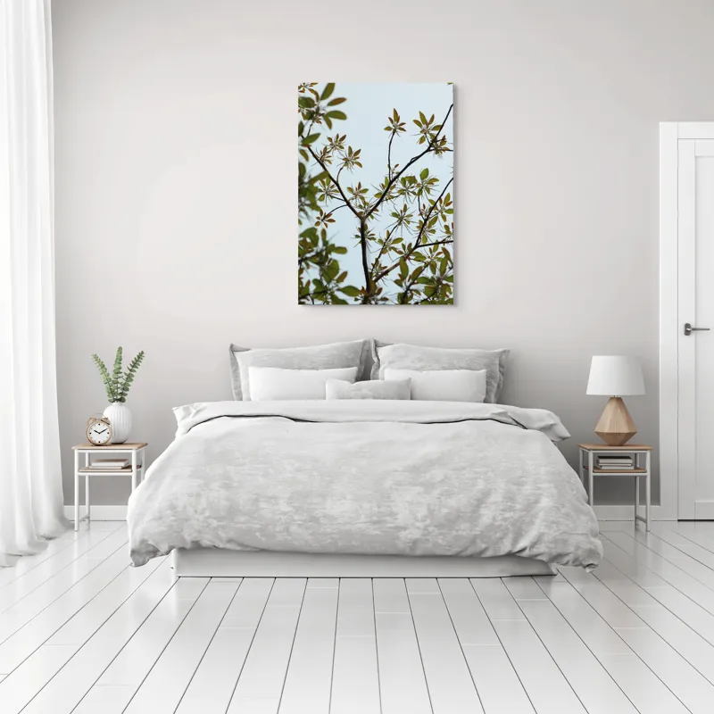 Tablou Canvas, "Frumusețea tinereții naturii surprinsă", Frunze, Ramuri, Verdeață, Cer, Natură, 70 x 100 cm – poza 3