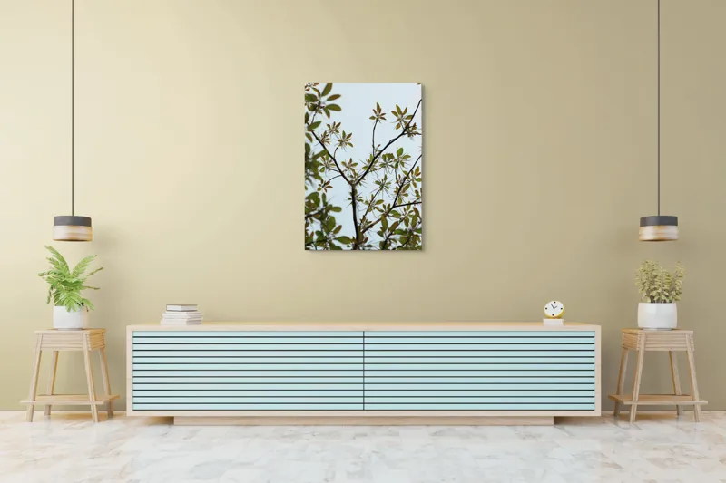 Tablou Canvas, "Frumusețea tinereții naturii surprinsă", Frunze, Ramuri, Verdeață, Cer, Natură, 70 x 100 cm – poza 5