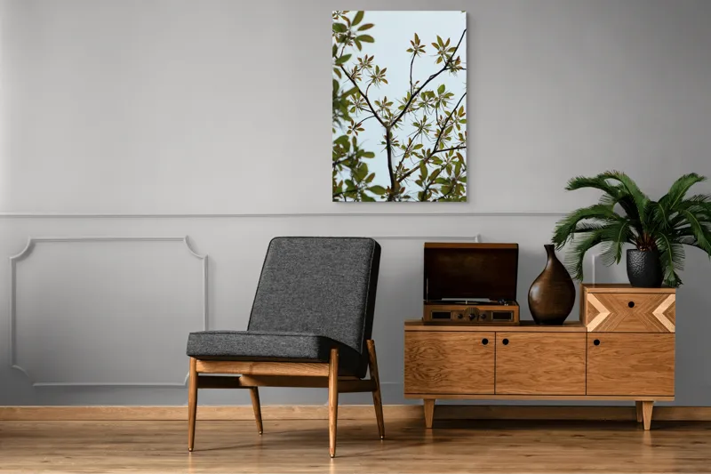 Tablou Canvas, "Frumusețea tinereții naturii surprinsă", Frunze, Ramuri, Verdeață, Cer, Natură, 70 x 100 cm – poza 6