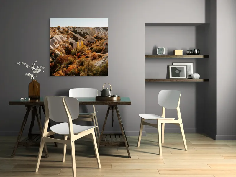 Tablou Canvas, "Peisaj de toamnă în Cappadocia", Peisaj, Rocă, Vegetație, Toamnă, Dealuri, Culoare, Natură, Sălbăticie, Pădure, Texturi, 100 x 100 cm – poza 6