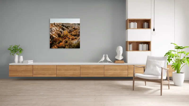 Tablou Canvas, "Peisaj de toamnă în Cappadocia", Peisaj, Rocă, Vegetație, Toamnă, Dealuri, Culoare, Natură, Sălbăticie, Pădure, Texturi, 100 x 100 cm – poza 8