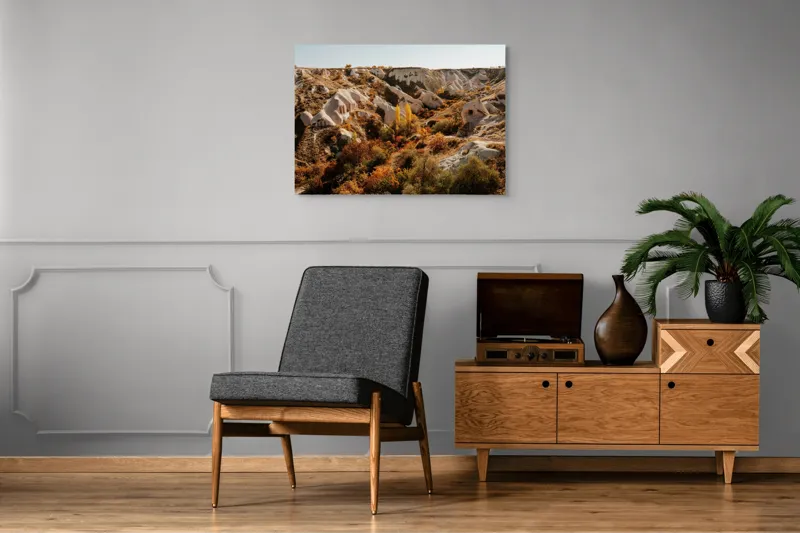 Tablou Canvas, "Peisaj de toamnă în Cappadocia", Peisaj, Rocă, Vegetație, Toamnă, Dealuri, Culoare, Natură, Sălbăticie, Pădure, Texturi, 100 x 70 cm – poza 8