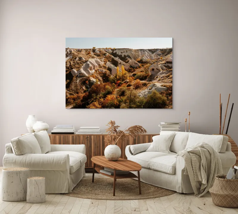 Tablou Canvas, "Peisaj de toamnă în Cappadocia", Peisaj, Rocă, Vegetație, Toamnă, Dealuri, Culoare, Natură, Sălbăticie, Pădure, Texturi, 150 x 100 cm – poza 3