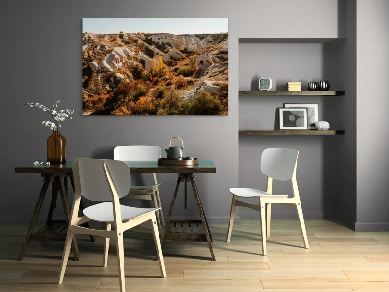 Tablou Canvas, "Peisaj de toamnă în Cappadocia", Peisaj, Rocă, Vegetație, Toamnă, Dealuri, Culoare, Natură, Sălbăticie, Pădure, Texturi, 150 x 100 cm – poza 5