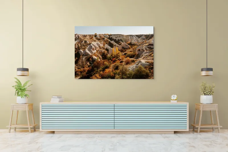 Tablou Canvas, "Peisaj de toamnă în Cappadocia", Peisaj, Rocă, Vegetație, Toamnă, Dealuri, Culoare, Natură, Sălbăticie, Pădure, Texturi, 150 x 100 cm – poza 6