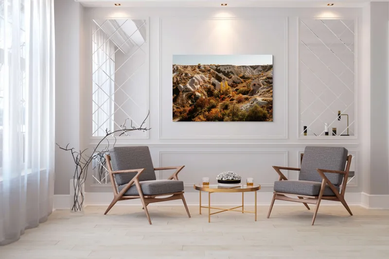 Tablou Canvas, "Peisaj de toamnă în Cappadocia", Peisaj, Rocă, Vegetație, Toamnă, Dealuri, Culoare, Natură, Sălbăticie, Pădure, Texturi, 150 x 100 cm – poza 7