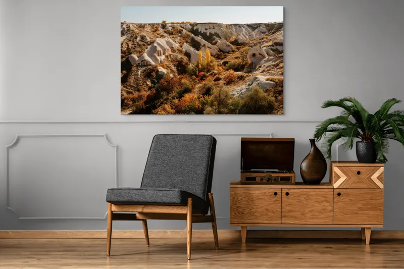 Tablou Canvas, "Peisaj de toamnă în Cappadocia", Peisaj, Rocă, Vegetație, Toamnă, Dealuri, Culoare, Natură, Sălbăticie, Pădure, Texturi, 150 x 100 cm – poza 8