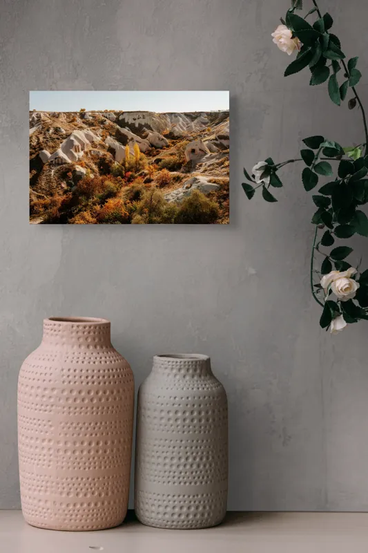 Tablou Canvas, "Peisaj de toamnă în Cappadocia", Peisaj, Rocă, Vegetație, Toamnă, Dealuri, Culoare, Natură, Sălbăticie, Pădure, Texturi, 39 x 26 cm – poza 4