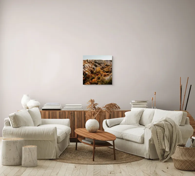 Tablou Canvas, "Peisaj de toamnă în Cappadocia", Peisaj, Rocă, Vegetație, Toamnă, Dealuri, Culoare, Natură, Sălbăticie, Pădure, Texturi, 50 x 50 cm – poza 7