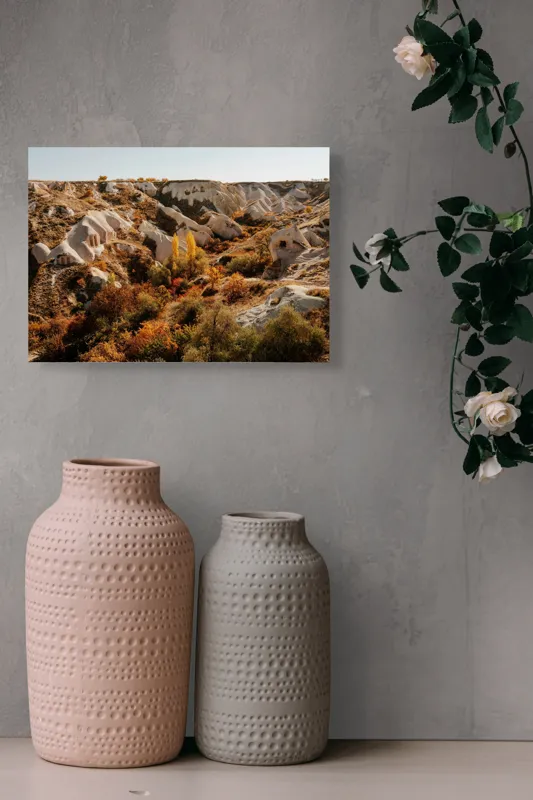 Tablou Canvas, "Peisaj de toamnă în Cappadocia", Peisaj, Rocă, Vegetație, Toamnă, Dealuri, Culoare, Natură, Sălbăticie, Pădure, Texturi, 54 x 39 cm – poza 8