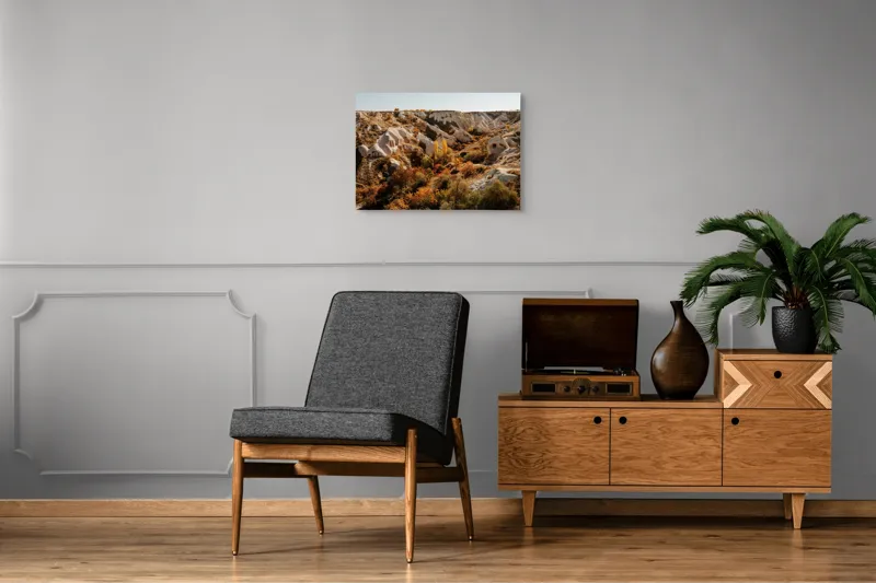 Tablou Canvas, "Peisaj de toamnă în Cappadocia", Peisaj, Rocă, Vegetație, Toamnă, Dealuri, Culoare, Natură, Sălbăticie, Pădure, Texturi, 70 x 50 cm – poza 4