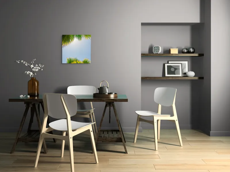 Tablou Canvas, "Frunzele palmierului in lumina soarelui", Frunze, Palmieri, Cer, Senin, Soare, Verde, Lumina, Vara, Tropical, Relaxare, 50 x 50 cm – poza 8