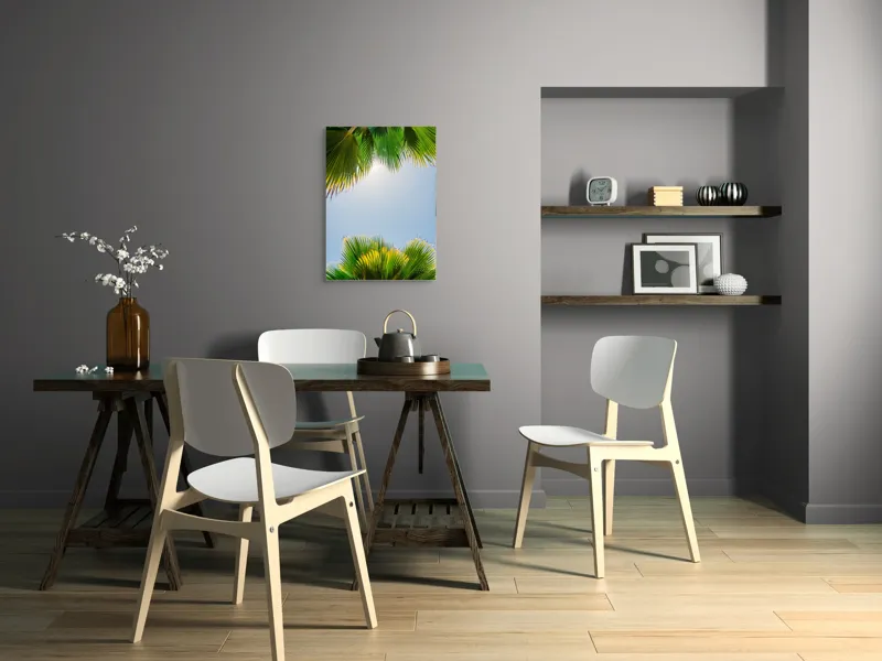 Tablou Canvas, "Frunzele palmierului in lumina soarelui", Frunze, Palmieri, Cer, Senin, Soare, Verde, Lumina, Vara, Tropical, Relaxare, 50 x 70 cm – poza 5