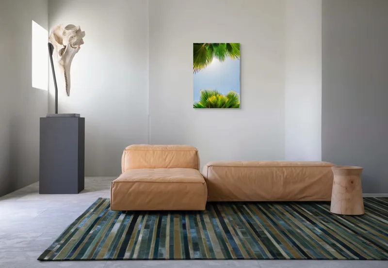Tablou Canvas, "Frunzele palmierului in lumina soarelui", Frunze, Palmieri, Cer, Senin, Soare, Verde, Lumina, Vara, Tropical, Relaxare, 50 x 70 cm – poza 7