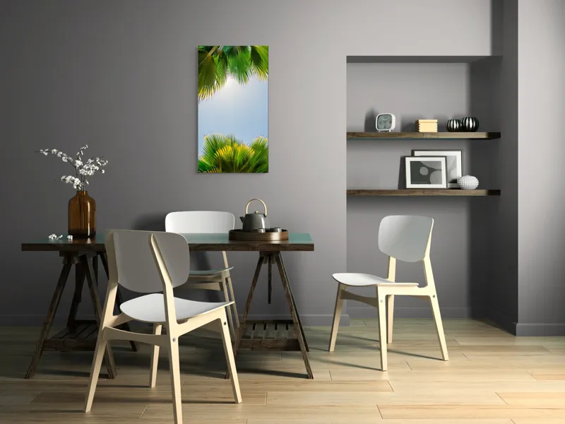 Tablou Canvas, "Frunzele palmierului in lumina soarelui", Frunze, Palmieri, Cer, Senin, Soare, Verde, Lumina, Vara, Tropical, Relaxare, 50 x 90 cm – poza 4