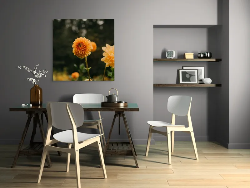 Tablou Canvas, "Galbenul florilor de toamnă liniștită", Florile, Galbene, Naturale, Vesele, Elegante, Strălucitoare, Proaspete, Fragede, Armonioase, Pline, Frumuseţe, Vegetaţie, Mediu, Împăduriţi., 100 x 100 cm – poza 6