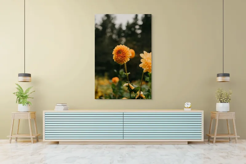 Tablou Canvas, "Galbenul florilor de toamnă liniștită", Florile, Galbene, Naturale, Vesele, Elegante, Strălucitoare, Proaspete, Fragede, Armonioase, Pline, Frumuseţe, Vegetaţie, Mediu, Împăduriţi., 100 x 150 cm – poza 4