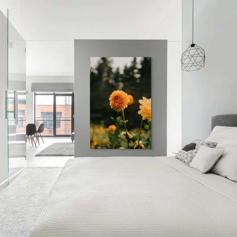 Tablou Canvas, "Galbenul florilor de toamnă liniștită", Florile, Galbene, Naturale, Vesele, Elegante, Strălucitoare, Proaspete, Fragede, Armonioase, Pline, Frumuseţe, Vegetaţie, Mediu, Împăduriţi., 100 x 150 cm – poza 5