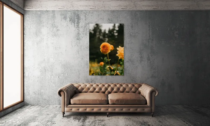 Tablou Canvas, "Galbenul florilor de toamnă liniștită", Florile, Galbene, Naturale, Vesele, Elegante, Strălucitoare, Proaspete, Fragede, Armonioase, Pline, Frumuseţe, Vegetaţie, Mediu, Împăduriţi., 100 x 150 cm – poza 6