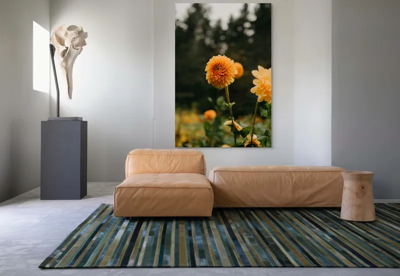 Tablou Canvas, "Galbenul florilor de toamnă liniștită", Florile, Galbene, Naturale, Vesele, Elegante, Strălucitoare, Proaspete, Fragede, Armonioase, Pline, Frumuseţe, Vegetaţie, Mediu, Împăduriţi., 100 x 150 cm – poza 7