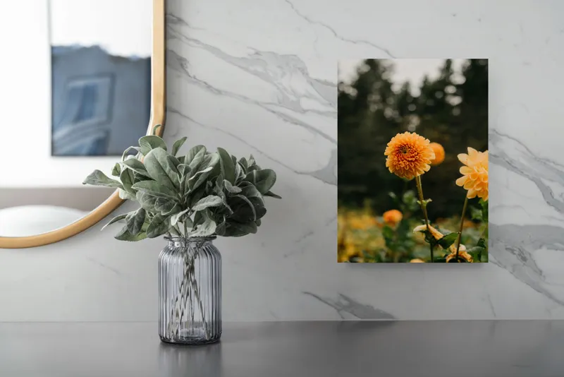 Tablou Canvas, "Galbenul florilor de toamnă liniștită", Florile, Galbene, Naturale, Vesele, Elegante, Strălucitoare, Proaspete, Fragede, Armonioase, Pline, Frumuseţe, Vegetaţie, Mediu, Împăduriţi., 26 x 39 cm – poza 4