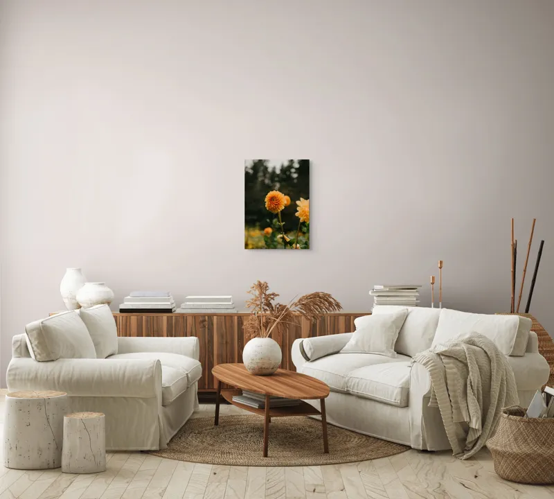Tablou Canvas, "Galbenul florilor de toamnă liniștită", Florile, Galbene, Naturale, Vesele, Elegante, Strălucitoare, Proaspete, Fragede, Armonioase, Pline, Frumuseţe, Vegetaţie, Mediu, Împăduriţi., 39 x 54 cm – poza 5