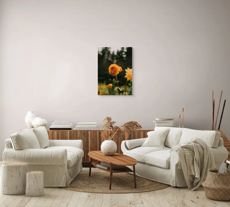 Tablou Canvas, "Galbenul florilor de toamnă liniștită", Florile, Galbene, Naturale, Vesele, Elegante, Strălucitoare, Proaspete, Fragede, Armonioase, Pline, Frumuseţe, Vegetaţie, Mediu, Împăduriţi., 50 x 70 cm – poza 4