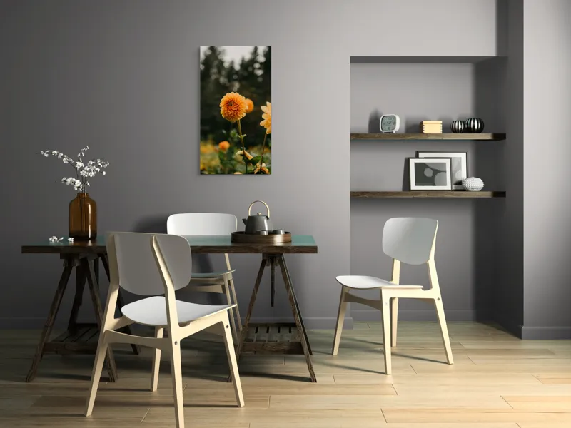 Tablou Canvas, "Galbenul florilor de toamnă liniștită", Florile, Galbene, Naturale, Vesele, Elegante, Strălucitoare, Proaspete, Fragede, Armonioase, Pline, Frumuseţe, Vegetaţie, Mediu, Împăduriţi., 50 x 90 cm – poza 4