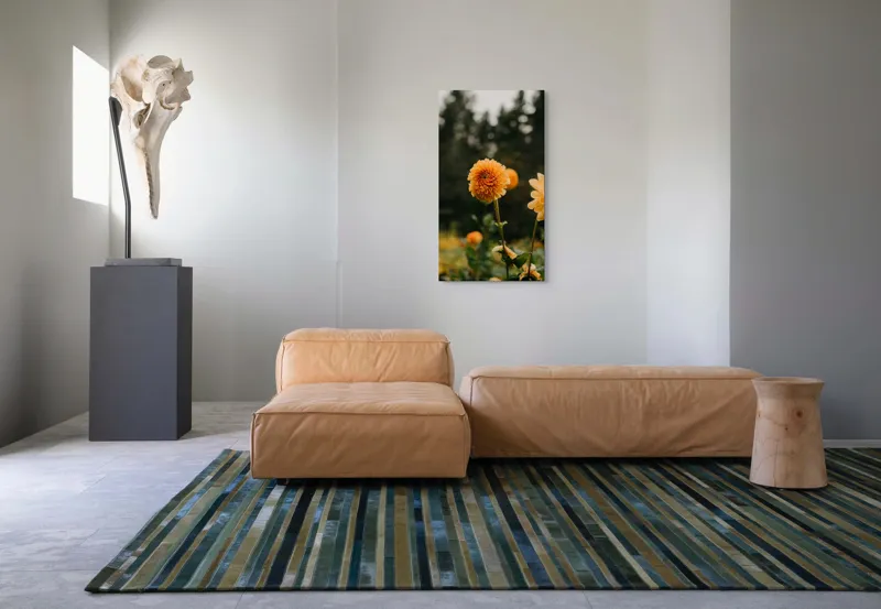 Tablou Canvas, "Galbenul florilor de toamnă liniștită", Florile, Galbene, Naturale, Vesele, Elegante, Strălucitoare, Proaspete, Fragede, Armonioase, Pline, Frumuseţe, Vegetaţie, Mediu, Împăduriţi., 50 x 90 cm – poza 5