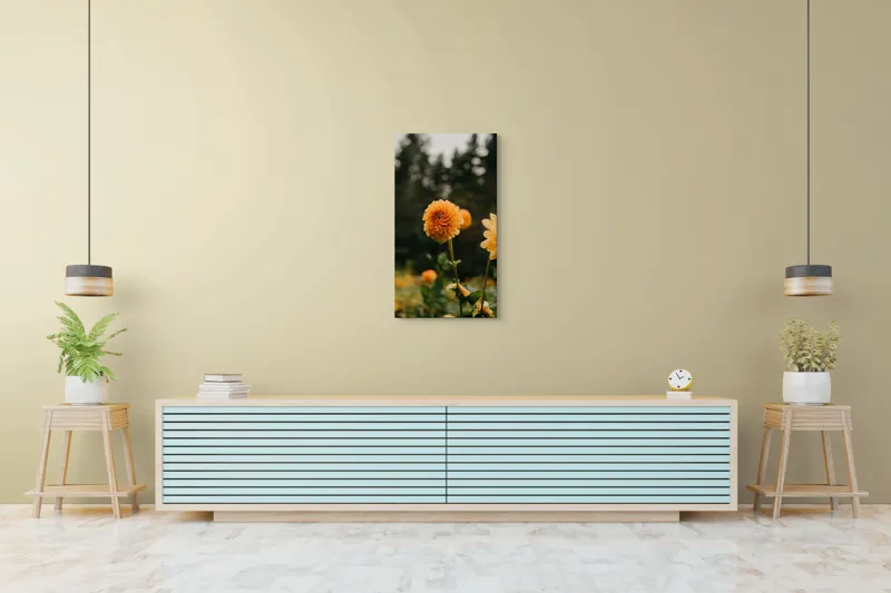 Tablou Canvas, "Galbenul florilor de toamnă liniștită", Florile, Galbene, Naturale, Vesele, Elegante, Strălucitoare, Proaspete, Fragede, Armonioase, Pline, Frumuseţe, Vegetaţie, Mediu, Împăduriţi., 50 x 90 cm – poza 6