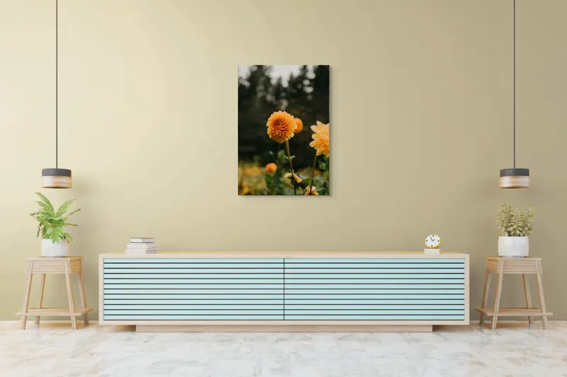 Tablou Canvas, "Galbenul florilor de toamnă liniștită", Florile, Galbene, Naturale, Vesele, Elegante, Strălucitoare, Proaspete, Fragede, Armonioase, Pline, Frumuseţe, Vegetaţie, Mediu, Împăduriţi., 70 x 100 cm – poza 5