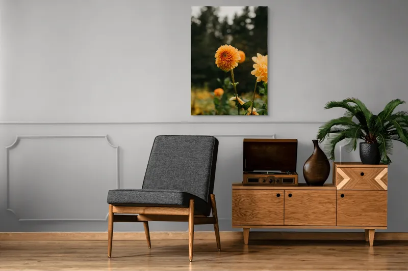 Tablou Canvas, "Galbenul florilor de toamnă liniștită", Florile, Galbene, Naturale, Vesele, Elegante, Strălucitoare, Proaspete, Fragede, Armonioase, Pline, Frumuseţe, Vegetaţie, Mediu, Împăduriţi., 70 x 100 cm – poza 6