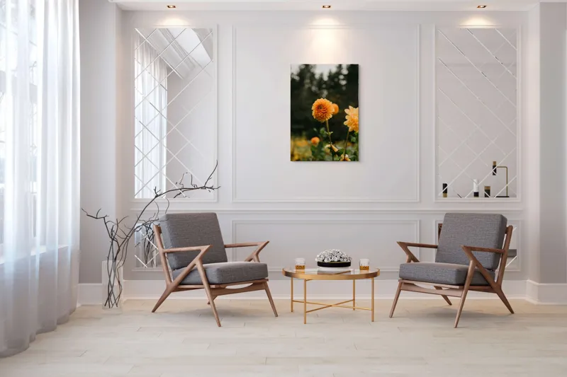 Tablou Canvas, "Galbenul florilor de toamnă liniștită", Florile, Galbene, Naturale, Vesele, Elegante, Strălucitoare, Proaspete, Fragede, Armonioase, Pline, Frumuseţe, Vegetaţie, Mediu, Împăduriţi., 70 x 100 cm – poza 8