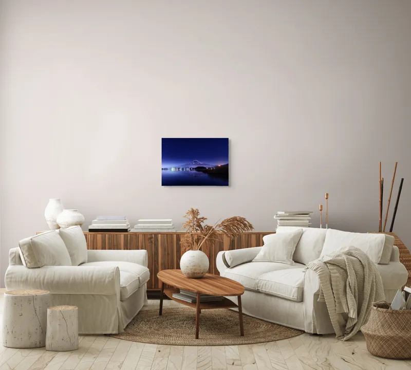 Tablou Canvas, "Luminile nopții la poalele muntelui", Munte, Stele, Reflecție, Lumină, Noapte, Lac, Peisaj, Cer, Calm, Natură, 54 x 39 cm – poza 5