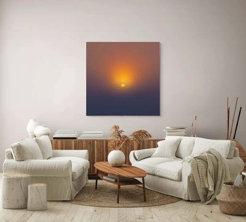 Tablou Canvas, "Soarele răsare peste orizont liniștit", Apus, Soare, Orizont, Culori, Seară, Cer, Lumină, Peisaj, 100 x 100 cm – poza 3
