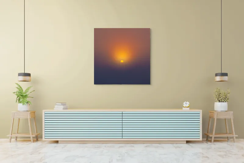 Tablou Canvas, "Soarele răsare peste orizont liniștit", Apus, Soare, Orizont, Culori, Seară, Cer, Lumină, Peisaj, 100 x 100 cm – poza 5