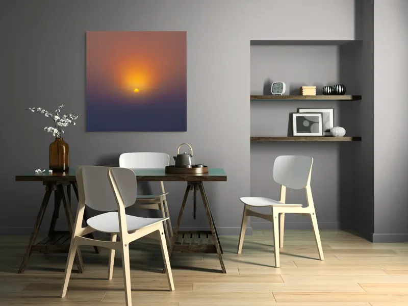 Tablou Canvas, "Soarele răsare peste orizont liniștit", Apus, Soare, Orizont, Culori, Seară, Cer, Lumină, Peisaj, 100 x 100 cm – poza 6