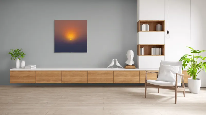Tablou Canvas, "Soarele răsare peste orizont liniștit", Apus, Soare, Orizont, Culori, Seară, Cer, Lumină, Peisaj, 100 x 100 cm – poza 8