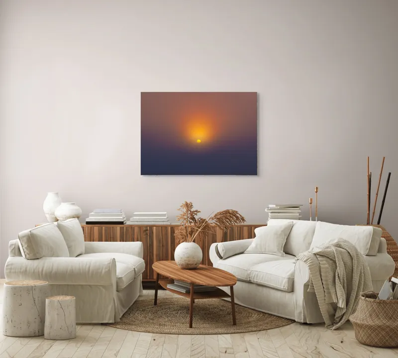 Tablou Canvas, "Soarele răsare peste orizont liniștit", Apus, Soare, Orizont, Culori, Seară, Cer, Lumină, Peisaj, 100 x 70 cm – poza 3