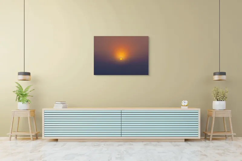 Tablou Canvas, "Soarele răsare peste orizont liniștit", Apus, Soare, Orizont, Culori, Seară, Cer, Lumină, Peisaj, 100 x 70 cm – poza 4
