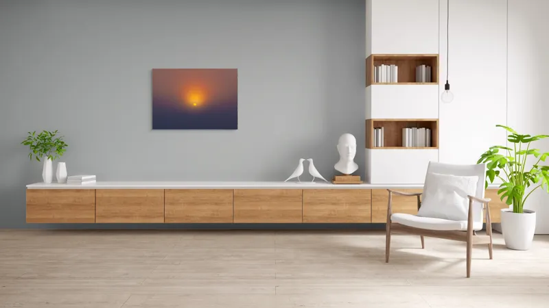 Tablou Canvas, "Soarele răsare peste orizont liniștit", Apus, Soare, Orizont, Culori, Seară, Cer, Lumină, Peisaj, 100 x 70 cm – poza 6