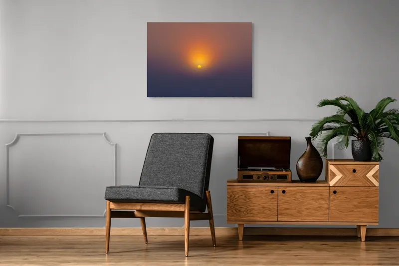 Tablou Canvas, "Soarele răsare peste orizont liniștit", Apus, Soare, Orizont, Culori, Seară, Cer, Lumină, Peisaj, 100 x 70 cm – poza 8
