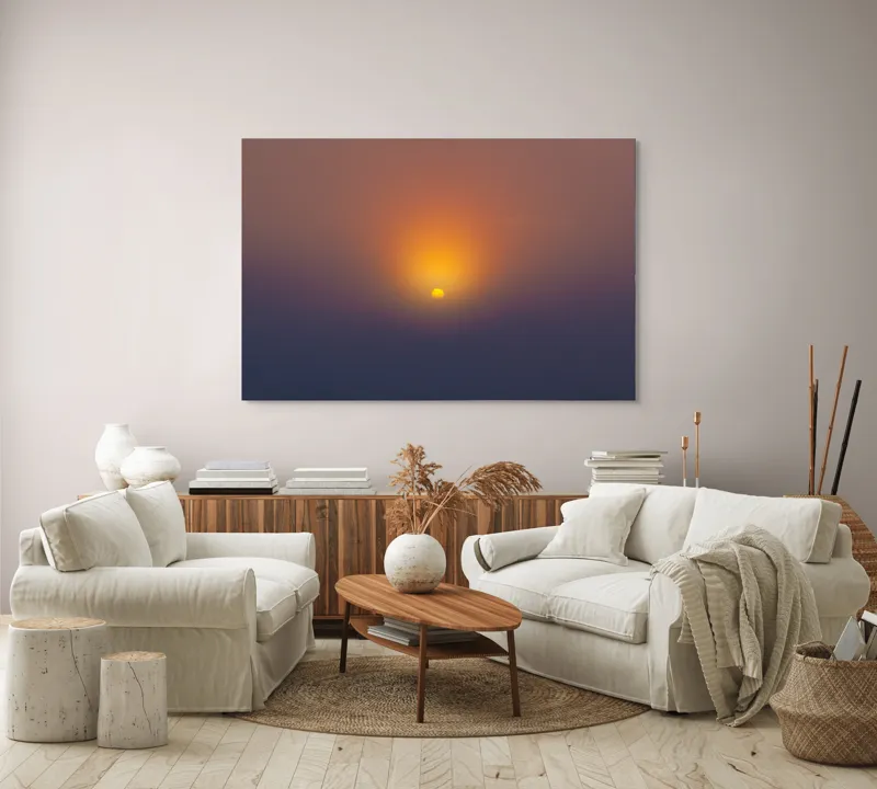 Tablou Canvas, "Soarele răsare peste orizont liniștit", Apus, Soare, Orizont, Culori, Seară, Cer, Lumină, Peisaj, 150 x 100 cm – poza 3
