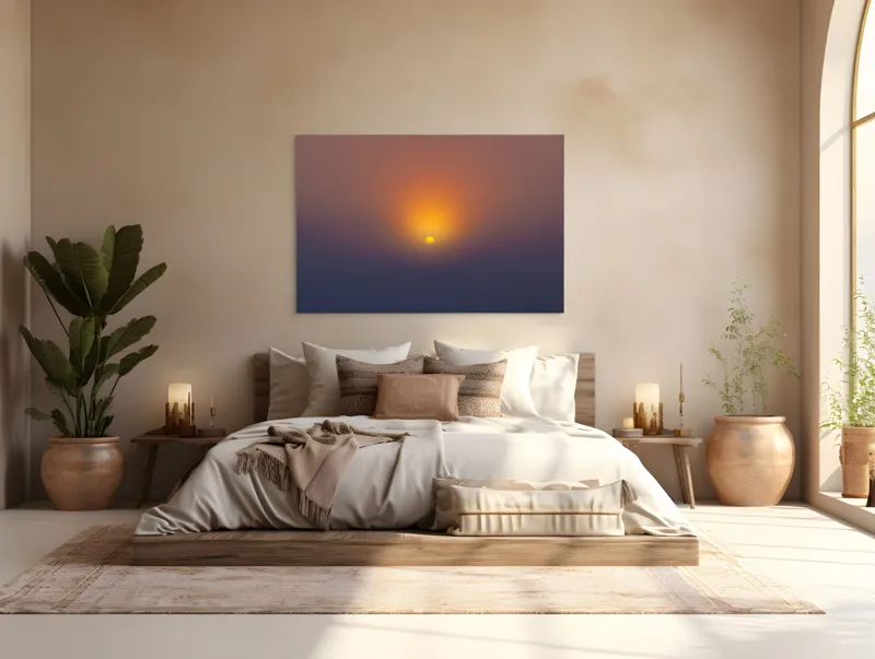 Tablou Canvas, "Soarele răsare peste orizont liniștit", Apus, Soare, Orizont, Culori, Seară, Cer, Lumină, Peisaj, 150 x 100 cm – poza 4