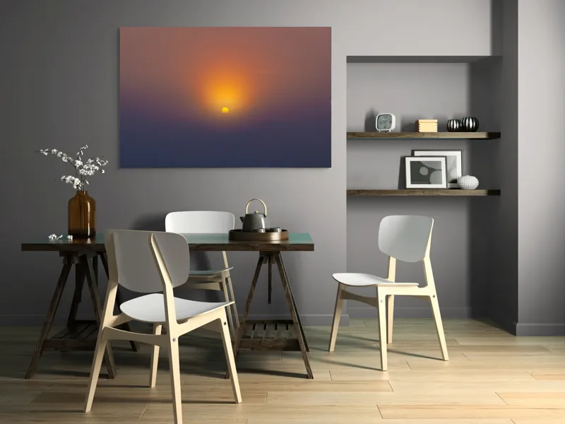 Tablou Canvas, "Soarele răsare peste orizont liniștit", Apus, Soare, Orizont, Culori, Seară, Cer, Lumină, Peisaj, 150 x 100 cm – poza 5