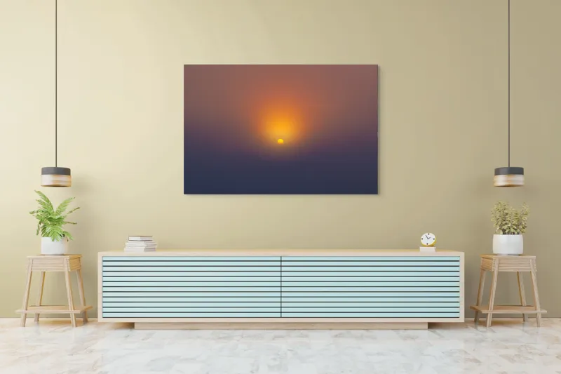 Tablou Canvas, "Soarele răsare peste orizont liniștit", Apus, Soare, Orizont, Culori, Seară, Cer, Lumină, Peisaj, 150 x 100 cm – poza 6