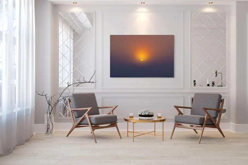 Tablou Canvas, "Soarele răsare peste orizont liniștit", Apus, Soare, Orizont, Culori, Seară, Cer, Lumină, Peisaj, 150 x 100 cm – poza 7