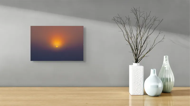 Tablou Canvas, "Soarele răsare peste orizont liniștit", Apus, Soare, Orizont, Culori, Seară, Cer, Lumină, Peisaj, 39 x 26 cm – poza 8
