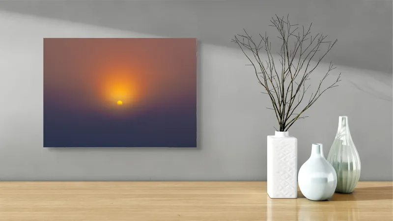 Tablou Canvas, "Soarele răsare peste orizont liniștit", Apus, Soare, Orizont, Culori, Seară, Cer, Lumină, Peisaj, 54 x 39 cm – poza 3