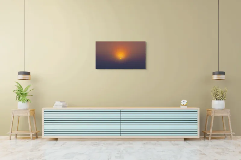 Tablou Canvas, "Soarele răsare peste orizont liniștit", Apus, Soare, Orizont, Culori, Seară, Cer, Lumină, Peisaj, 90 x 50 cm – poza 5